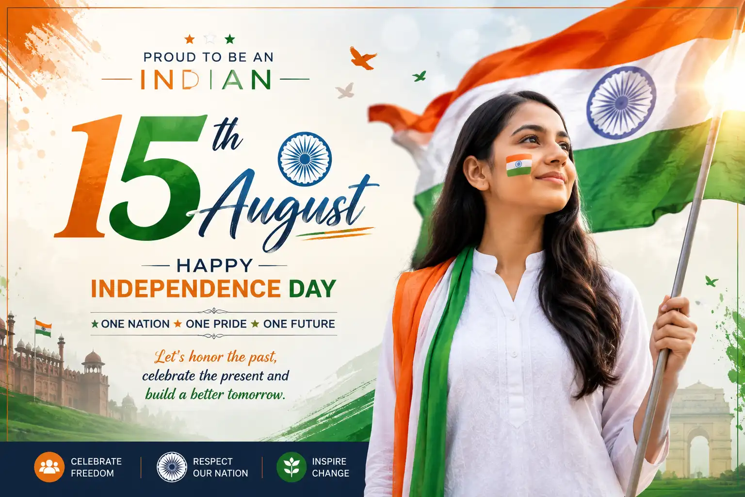 Independence Day 2026 Dress Code with white kurta, flag cap and tricolour face paint